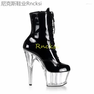 Bottes 17cm à talons hauts Europe et Amérique Chaussures de cristal sexy Discothèque Pole Dancing Black Stiletto