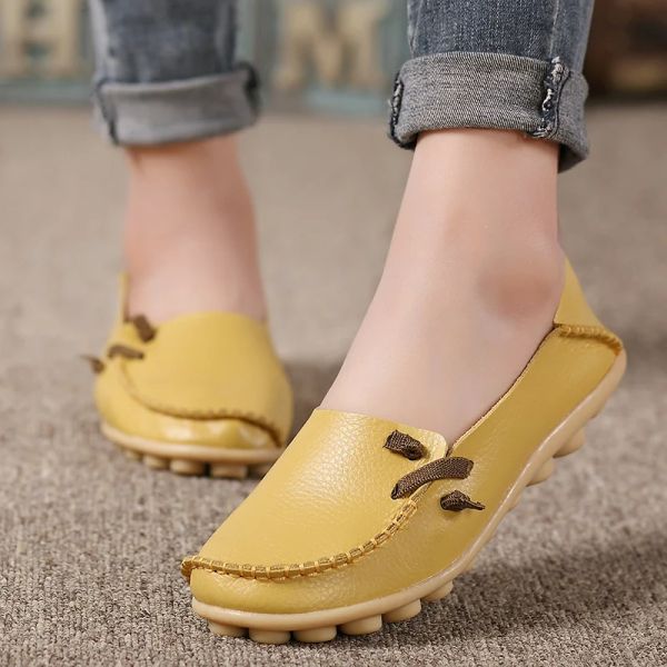 Boots 2019 Spring Summer Flats Women Plus Tamaño 3444 zapatos de cuero genuinos Mujeres de enfermería suave para mujeres Driver Chaussures Femme