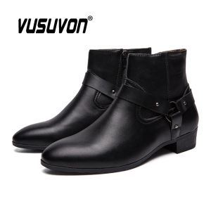 Bottes 2020 Nouvelles bottines Boots Chelsea Boots pu en cuir hommes Boots respirant automne mode hiver pointu talons talons habit chaussures grandes taille