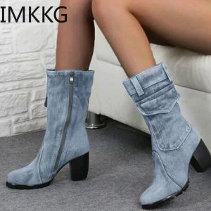 Laarzen 2020 sexy jean laarzen dames enkel korte laars winter hiel denim laars dame stijlvolle jeans laarzen ritsschoenen cowboy