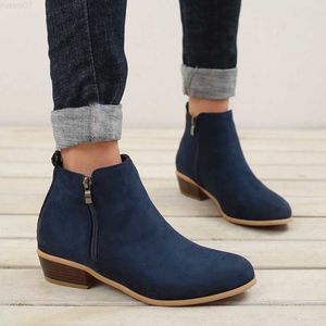 Botas 2020, botines de primavera para mujer, zapatos cuadrados de tacón medio con cremallera, zapatos de punta estrecha para mujer, botas clásicas azules de otoño de talla grande 42 43 L230712