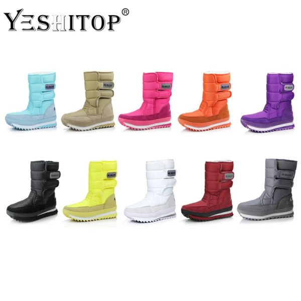 Bottes 2021 Vente chaude Femmes Bottes de neige avec surface étanche et semelle TPR confortable pour l'échauffement hivernal avec chaussures de boucle jaune