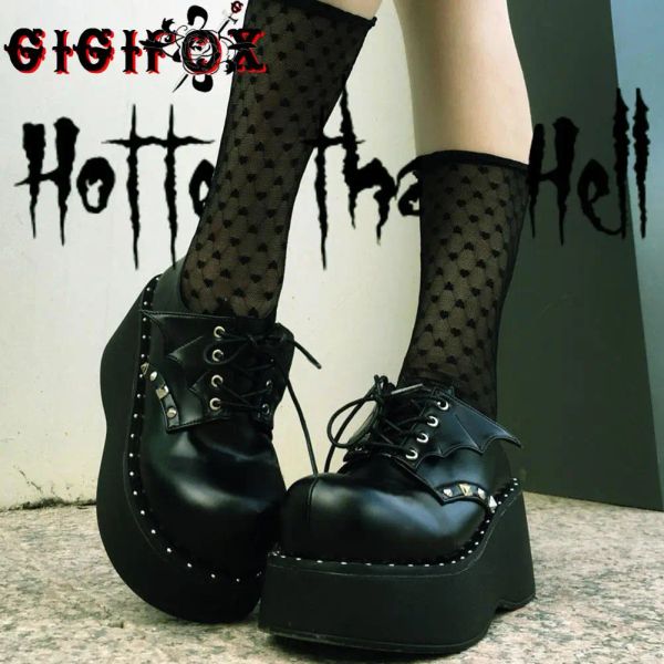 Boots 2021 Lovely Gothic Style Lolita Punk Cosplay Black Comfy Walking Wings Chunky Platform Shoes Footwear Footwear Big Taille 43