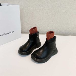 Botas 2021 nuevas botas de invierno para niños, zapatos de felpa cálidos de cuero para niños, botines de suela de goma para niñas, zapatos de moda para bebés pequeños T220928