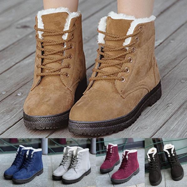 Botas de invierno 2021 para mujer, zapatos cálidos de felpa para mujer, zapatillas planas para mujer, Botas cortas para la nieve, calzado cómodo