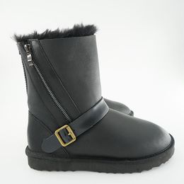 Botas 2021 Moda Cremallera Genuina Piel de oveja Cuero Nieve Piel natural Invierno Impermeable Cálido Lana gruesa Mujeres