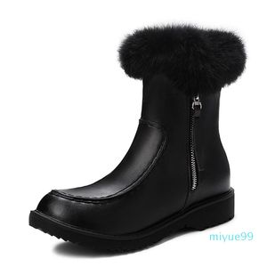 Bottes 2021 blanc daim neige femmes chaussures plates mi-mollet pour l'hiver vraie fourrure imperméable avec fermeture éclair chaud russie grande taille 43