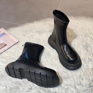 Boots 2022 Autumn New Fashion Platform Round Head Dames Casual Boots Square Heel Mid Tube Back Zipper Dames Chelsea Ankle Boots