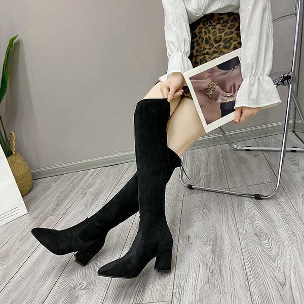 Botas 2022 para mujer, calcetín elástico, botas largas ajustadas, tacón bajo de 4cm, botas por encima de la rodilla para mujer, transpirables, cómodas AA230412