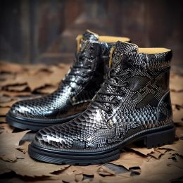 Bottes 2022 hommes Boots Designer Automne Fashion Ankle Round Toe Snake Pattern Men Chaussures Spring Leisure Martin Leather Shoes Shops
