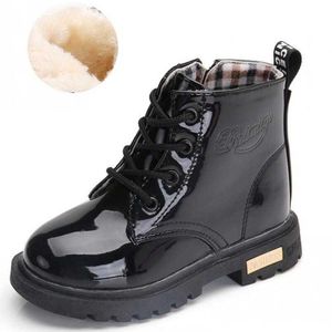 Laarzen 2022 Nieuwe winterkinderen schoenen pu lederen waterdichte korte kinderen sneeuwmerk meisjes jongens rubber mode sneakers y2210