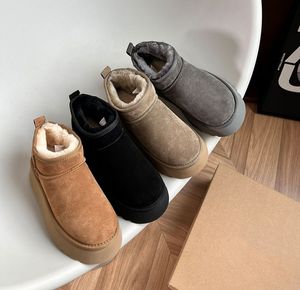 Laarzen 2022 Ultra Mini Platform Boot Designer Vrouw Winter Enkel Australië Snowboots Dikke Bodem Echt Leer Warme Pluizige Booties Met Bont maat