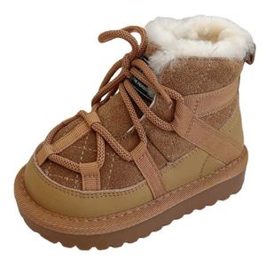 Botas 2022 Invierno Niños Botas de nieve Cuero genuino Cálido Felpa Niños Niños Zapatos de algodón Antideslizante Moda Bebé Niñas Botas EU 21-25 L0828