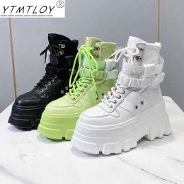 Laarzen 2022 Dameshoogte inname dikke dikke laarzen Wedge Heel Laceup Decoratieve damesschoenen mode winter dameslaarzen winter damesschoenen