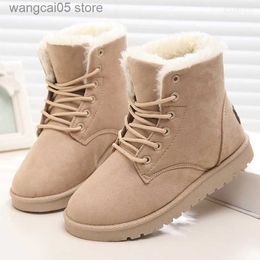 Laarzen 2022 vrouwen winter sneeuwschoenen warm plat plus size platform veter dames damesschoenen nieuwe kudde bont suède enkel laarzen 35-43 t230817