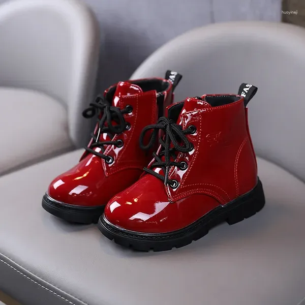 Botas 2023 otoño niños moda charol niñas casual encaje hasta el tobillo niños zapatos de nieve para niños zapatillas de deporte