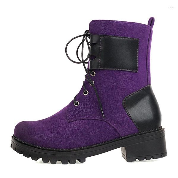 Bottes 2023 Automne Mode Violet Vert Croix Laçage Style Punk Court Rétro Chaussures Décontractées Femme Grande Taille 42 43 Plat