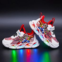 Laarzen 2023 jongens nieuwe cartoon sneakers kinderen baby herfst led lichtgevende sportschoenen kinderen winter warm casual lichtschoenen maat 2231