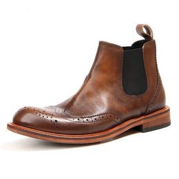 Laarzen 2023 Britse herenschoenen Chelsea Boots blokkeren korte high top vintage laag koe leer handpilder 230818