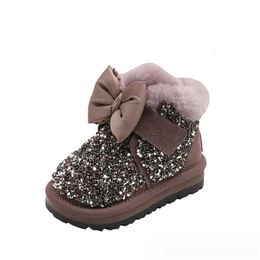Bottes 2023 Enfants Neige Pour Filles Brillant Bow Princesse Coton Chaussures Chaud Mode Enfants 231117