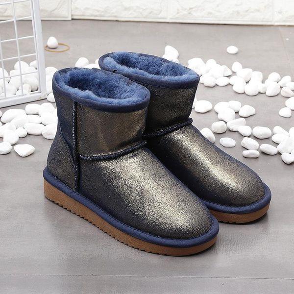 Bottes 2023 cuir de vachette neige chaud femmes classique imperméable cheville chaussures dame hiver gros grand