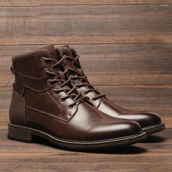 Bottes 2023 Marron Foncé Homme Printemps Style Britannique Cuir Rétro Cheville