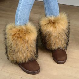 Laarzen 2023 Designer Luxe Winterschoenen Dames Fluffy Bur Boots Comfy Warm Pluche Stijlvolle Snow Boots Rubber Flats Faux Suede Botas Mujer
