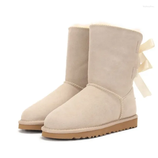 Botas 2023 Diseñador de cuero de gamuza Zapatos de invierno Mujeres Damas Mujer Zapato de arco Tobillo Bota de nieve Piel de lujo Bot Rosa Blanco Negro