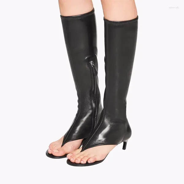 Bottes 2023 Européennes et américaines Poisson Bouche Clip Toe Mid Boot À La Mode Mince Talon Haut Fermeture À Glissière Latérale Tube Pour Femmes Cool