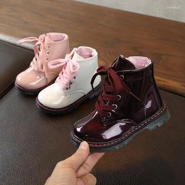 Botas 2023 moda outono crianças pu bota de couro primavera sapatos infantis meninos meninas anti deslizamento pé plataforma criança f12223