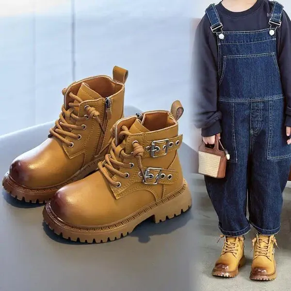 Bottes 2023 Mode Filles Garçons Fermeture à glissière latérale Cool Cuir Enfants Cheville Antidérapante Respirant Enfants Chaussures Sashion