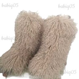 Bottes 2023 mode hiver bottes en peau d'agneau cheveux longs fausse fourrure de mouton mongole bottes couverture babiq05