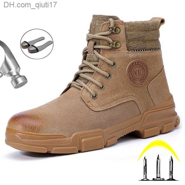Bottes 2023 Bottes de sécurité de travail en cuir véritable pour hommes d'hiver Bottes de travail à bout en acier Chaussures de travail anti-éclats Chaussures de sécurité pour hommes Z230803