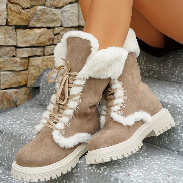 Boots 2023 Bonne qualité Hiver Cold Winter Artificial Wool Keep Warm Faux Fur Russia Boots Snow Femme Confort