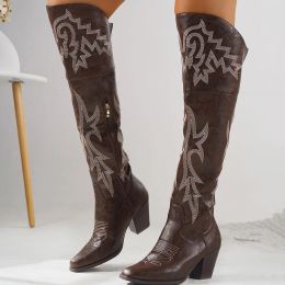 Boots 2023 Hot Sale Women's vintage brodery Cowgirls Western Boots Shoes Plus Size Retro Concert Cowboy Over the Knee High Boot