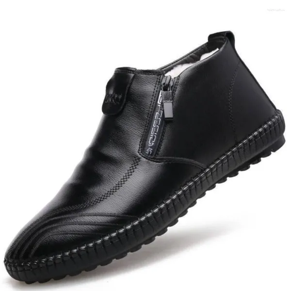 Bottes 2023 Mode de luxe cheville thermique chaussures en cuir hommes hiver fourrure doux semelle coton antidérapant chaussure en peluche