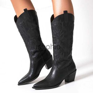 Laarzen 2023 MBoider Western Cowboy Boots For Women High Heel Laarzen Ladies Cowgirl Boots breed midden kalfslaarzen Zwart roze Bota Feminina J230811