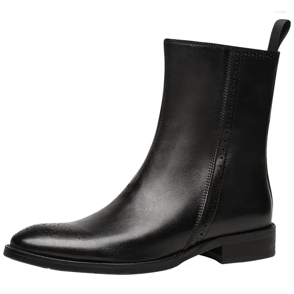 Bottes 2023 hommes en cuir véritable de luxe à la main qualité homme automne chaussures de bureau mode confortable cheville noire avec fermeture éclair