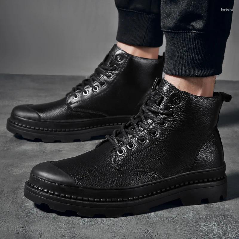 Stövlar 2023 män våren hösten anker äkta läder män sneakers klassiska affärer mäns casual skor mode militär