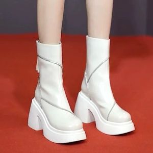 Boots 2023 Nieuw platform Fashiona Chelsea Women's Boots High Heel Designer Boots Women Autumn New Walking Work Jurk Zipper Shoes Ladies