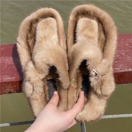 Laarzen 2023 Nieuwe zomer slippers vrouw Mink Slippers Woman's Lndoor en Outdoor Mink Fur Slippers Fashion Shoes