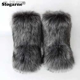 Laarzen 2023 Nieuwe Winter Faux Fur Laarzen Vrouwen Warme Pluizige Snowboots Luxe Schoeisel Vrouwelijke Harige Vossenbont Bottes Mode winter Schoenen T231023