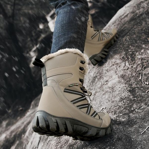 Bottes 2023 Chaussures d'alpinisme en plein air en coton pour hommes d'hiver en cachemire et cuir chaud épais confortable cheville neige