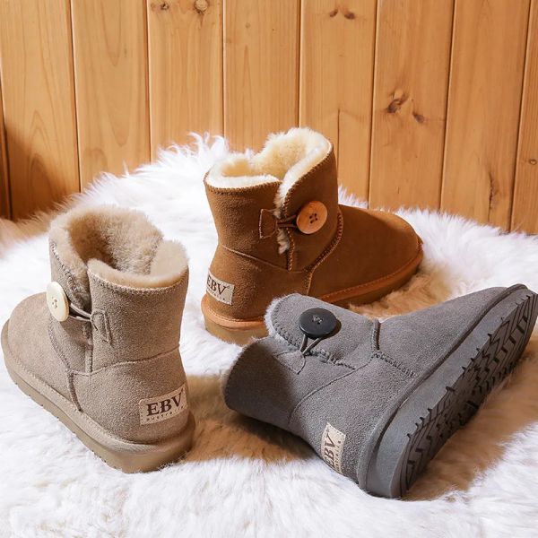 Boots 2023 Snow Boot Style Short Mini Winter Boots de la peau de mouton Femmes Femmes Affiche de la cheville en laine naturelle imperméable