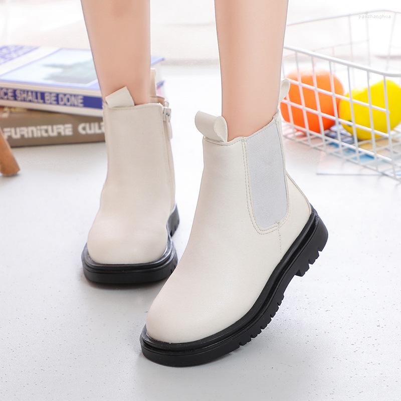 Boots 2023 Spring And Autumn Girls' Leather Children's Shoes Zipper Waterproof Non Slip