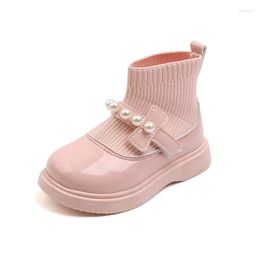 Bottes 2023 Printemps Automne Enfant Botas Mode Filles Rose Princesse Perle Sapato Infantil Menina Respirant Bébé Chaussette Chaussures