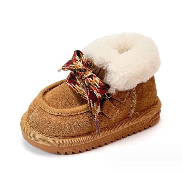 Botas 2023 invierno bebé cuero cálido felpa niñas zapatos suave suela moda niños niños nieve 16 25 231109