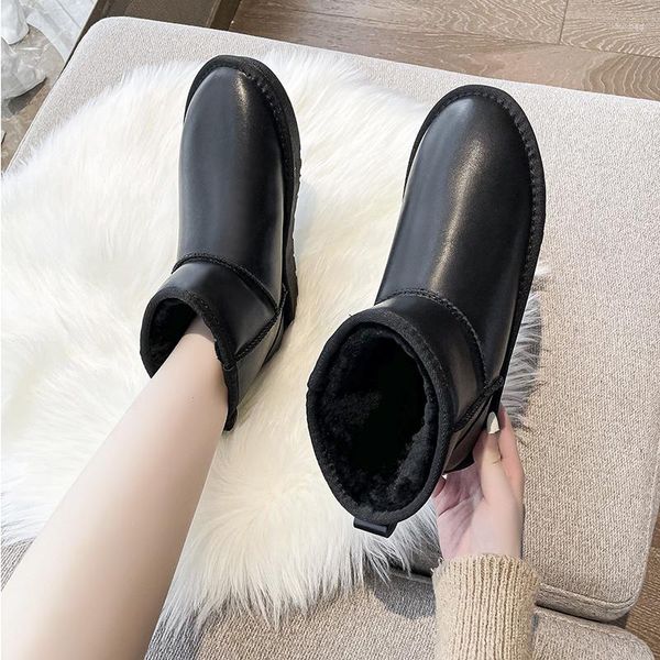 Bottes 2023 Hiver Basic Femmes Cheville Chaud Slip-On Chaussures Pour Femmes Plates Avec Casual Plus Taille Dames Neige