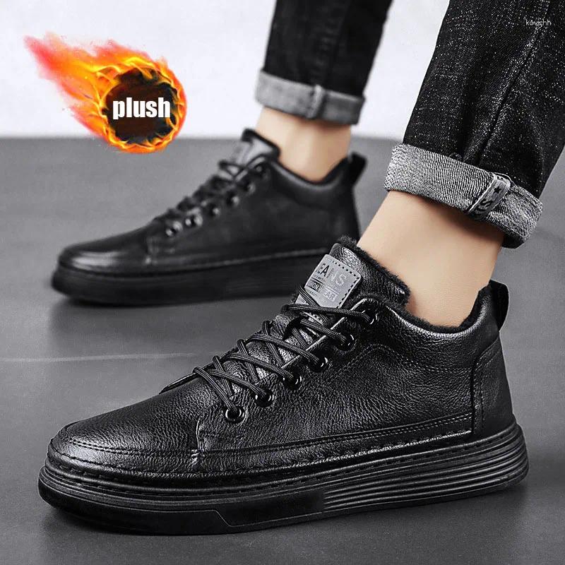 Boots 2023 Winter Brand Men Fashion Boot Male Plush Inside High Tops Leather Casual Flat Skateboard Shoes Man Footwear