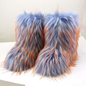 Bottes 2023 Hiver Fluffy Fourrure Neige Haute Qualité Fourrure Faux Mi-mollet Dames Sexy Chaud Coton Ski 231123